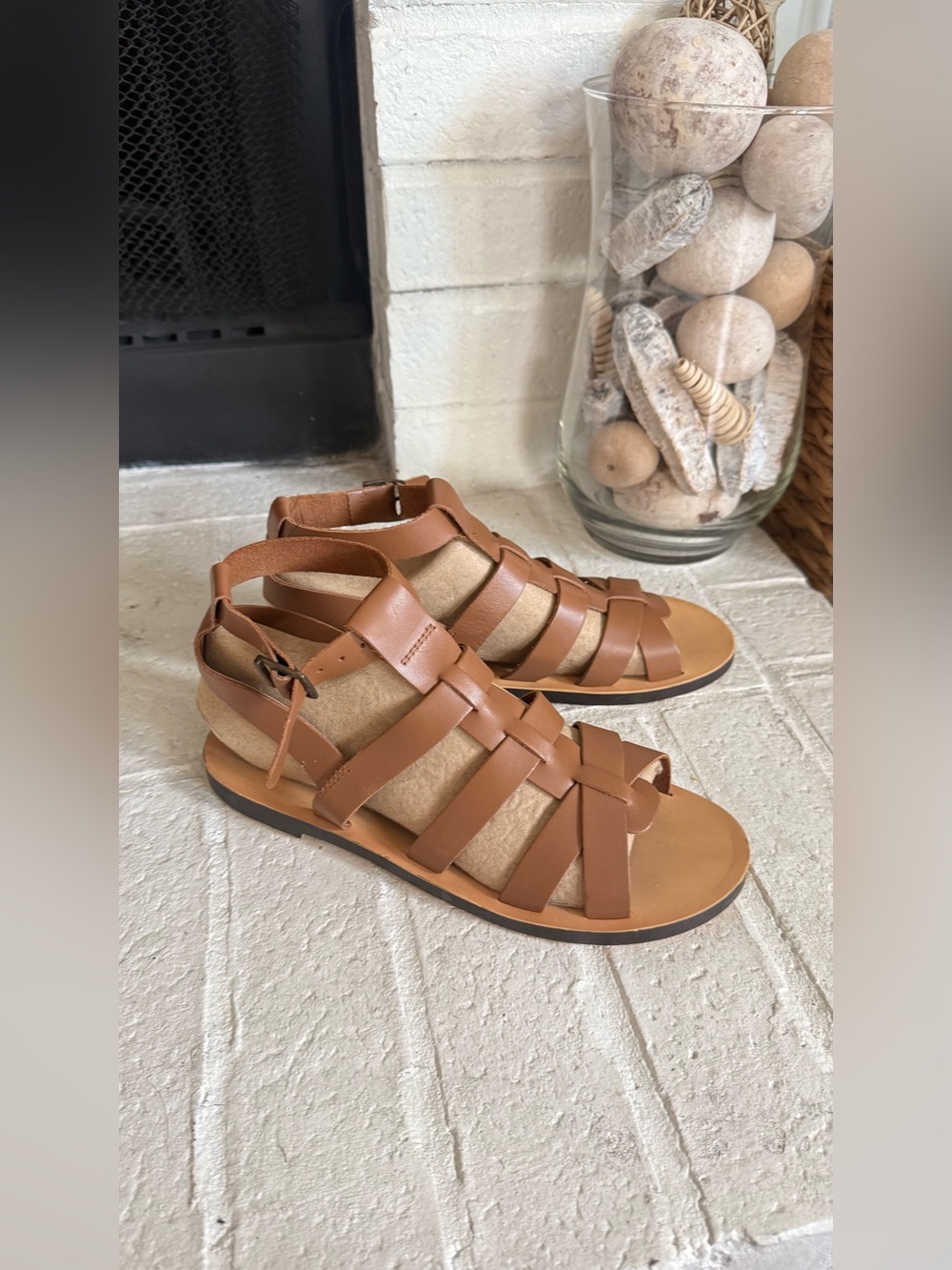 Zara Brown Genuine Leather Gladiator Fisherman Sandals EU 39 Fits 38 - Picture 5 of 9